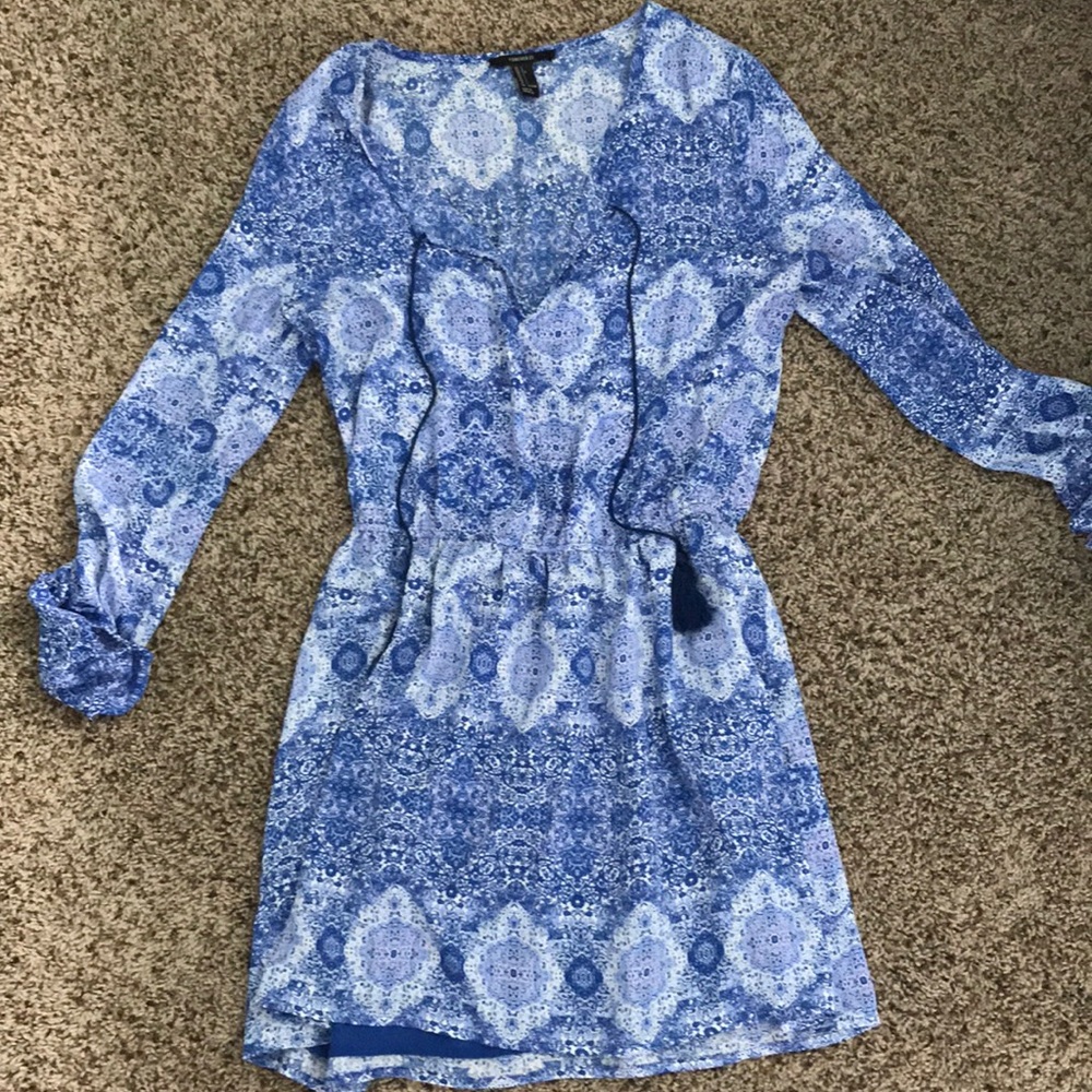 Blue paisley patterned dress